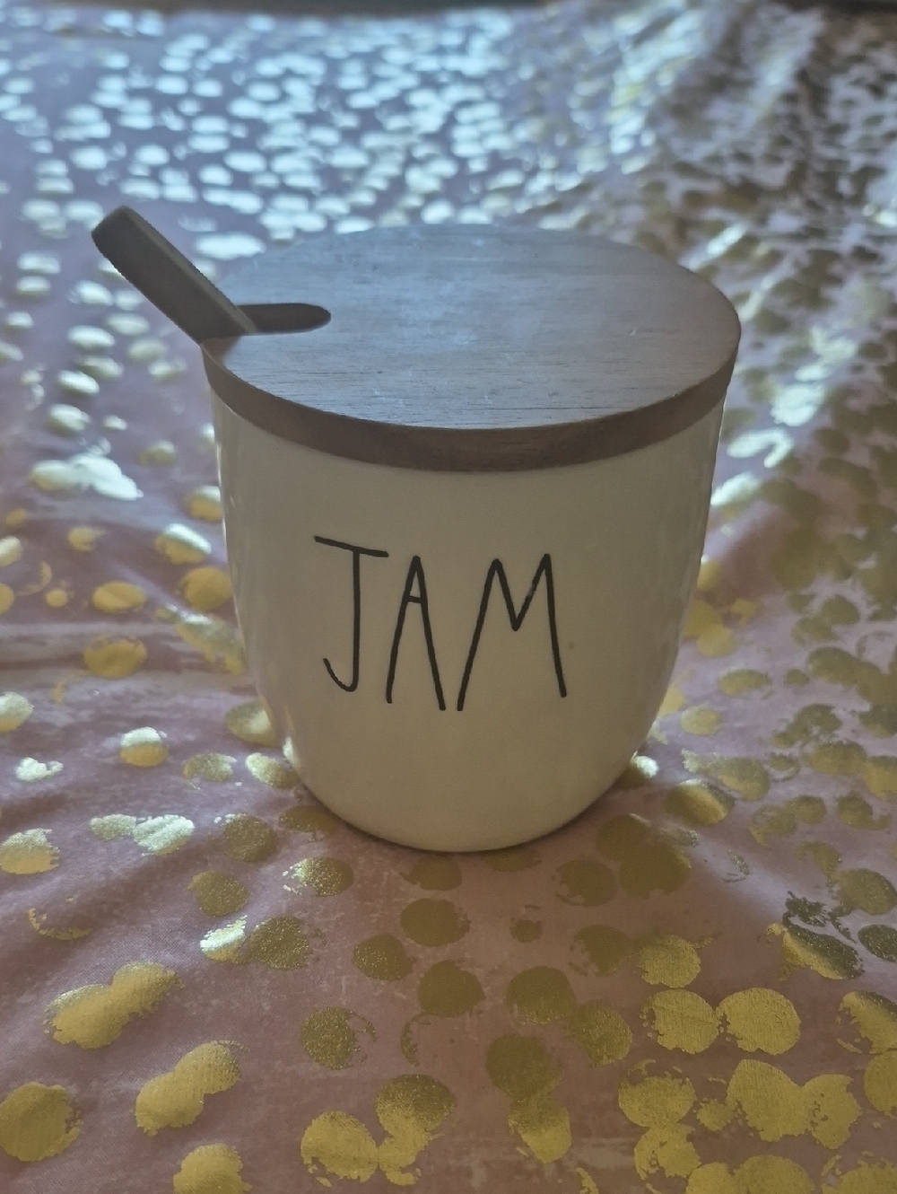 Rae Dunn White Jam Jar with Wooden Lid
